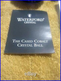 Waterford Cased Cobalt Crystal Ball Blue Cut To Clear Christmas Ornament New