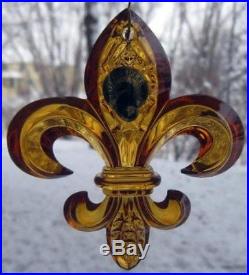 Waterford Crystal Amber Fleur de Lis Lys Christmas Ornament Mint and New in Box
