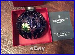 Waterford Crystal Cobalt Blue Cut To Clear Cased Ball Christmas Ornament