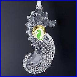 Waterford Crystal NEW Three SEAHORSE Xmas Tree Ornaments Blue, Green, Clear 3