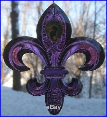Waterford Crystal Purple Amethyst Fleur de Lis Lys Christmas Ornament Mint & NIB