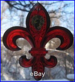 Waterford Crystal Ruby Red Fleur de Lis Lys Christmas Ornament Mint & NIB