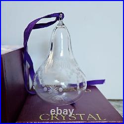 William Yeoward Etched Purple Crystal Glass Pear Christmas Ornament with Box
