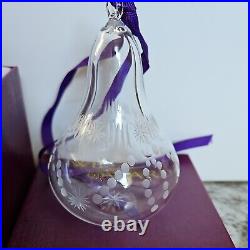 William Yeoward Etched Purple Crystal Glass Pear Christmas Ornament with Box