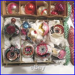 X81 VINTAGE CHRISTMAS ORNAMENT LOT SHINY BRITE, POLAND, GERMANY INDENT PINECONE