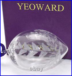 Yeoward Crystal Ball Christmas Ornament Etched Ferns Hand Blown Scarce LE 1999