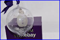 Yeoward Crystal Ball Christmas Ornament Etched Snowman Hand Blown Scarce
